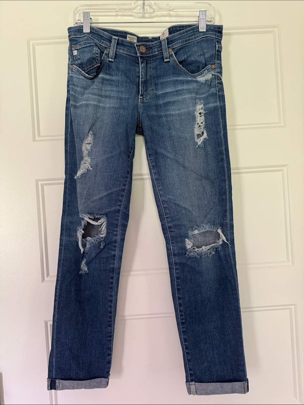 Ag Adriano Goldschmied Distressed The Stilt Crop Roll Up Cropped Jeans